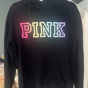 PINK Victoria's Secret Black Sweater with Multicolor Logo
